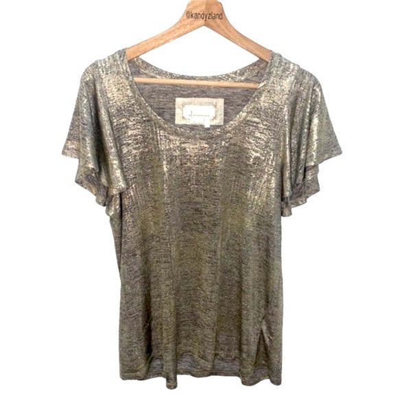 Anthropologie Tops - ANTHROPOLOGIE Gorgeous Gold Metallic Feminine Top with Flutter Sleeves ~ Large